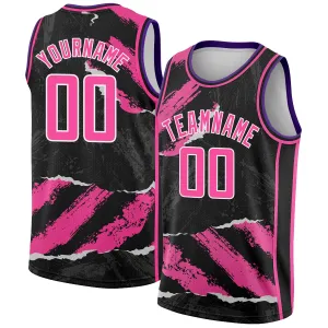 Custom Black Pink-White 3D Pattern Design Torn Paper Style Authentic Basketball Jersey