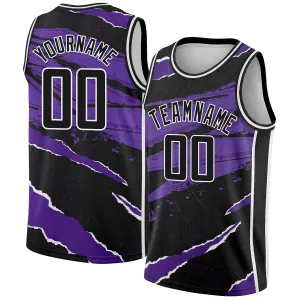 Custom Black Purple-White 3D Pattern Design Torn Paper Style Authentic Basketball Jersey