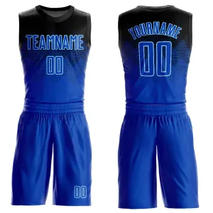 Custom Black Royal-Light Blue Round Neck Sublimation Basketball Suit Jersey