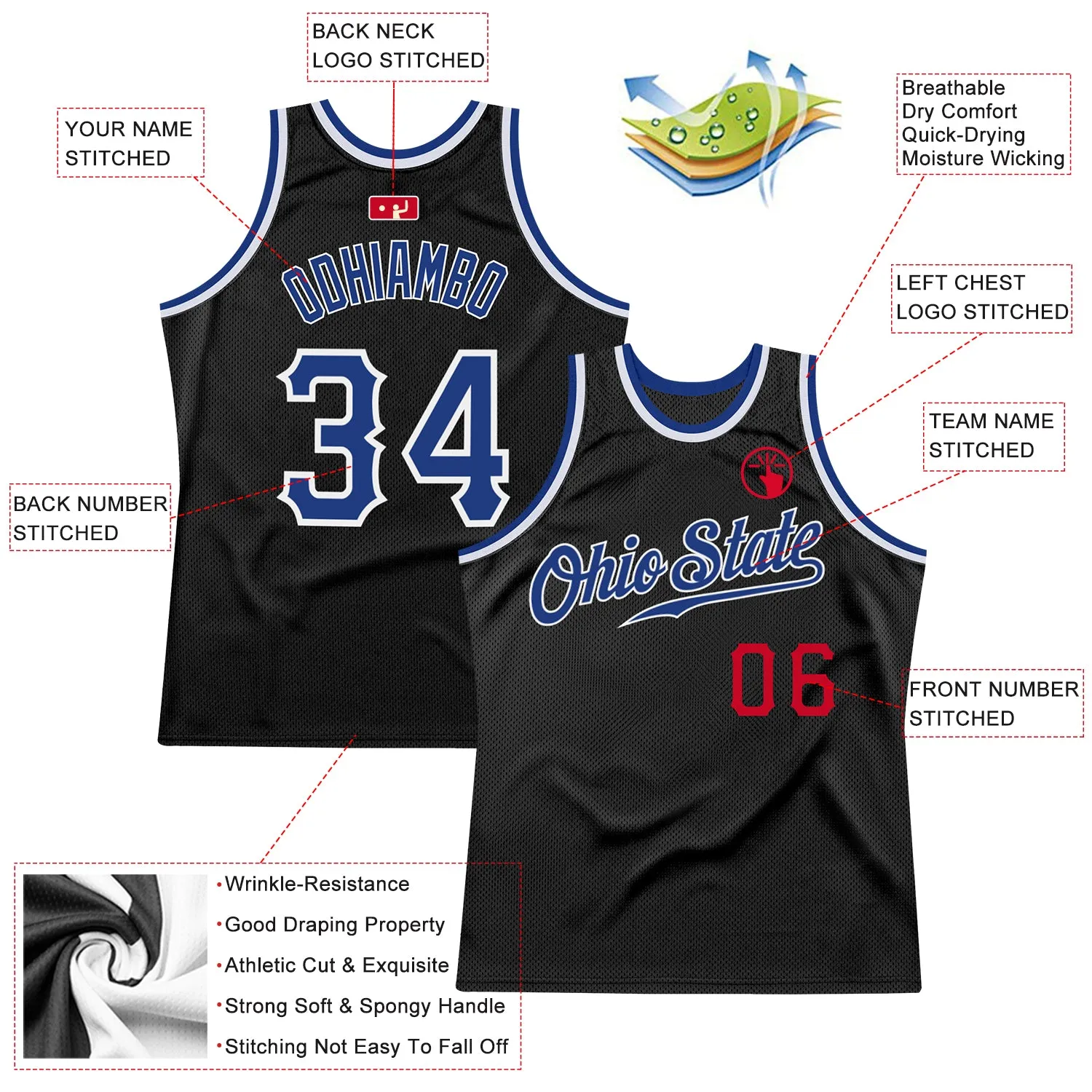 Custom Black Royal-Red Authentic Throwback Basketball Jersey