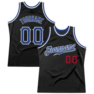 Custom Black Royal-Red Authentic Throwback Basketball Jersey