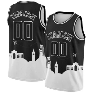 Custom Black White Holiday Travel Monuments Silhouette Authentic City Edition Basketball Jersey