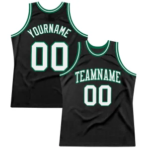 Custom Black White-Kelly Green Authentic Throwback Basketball Jersey