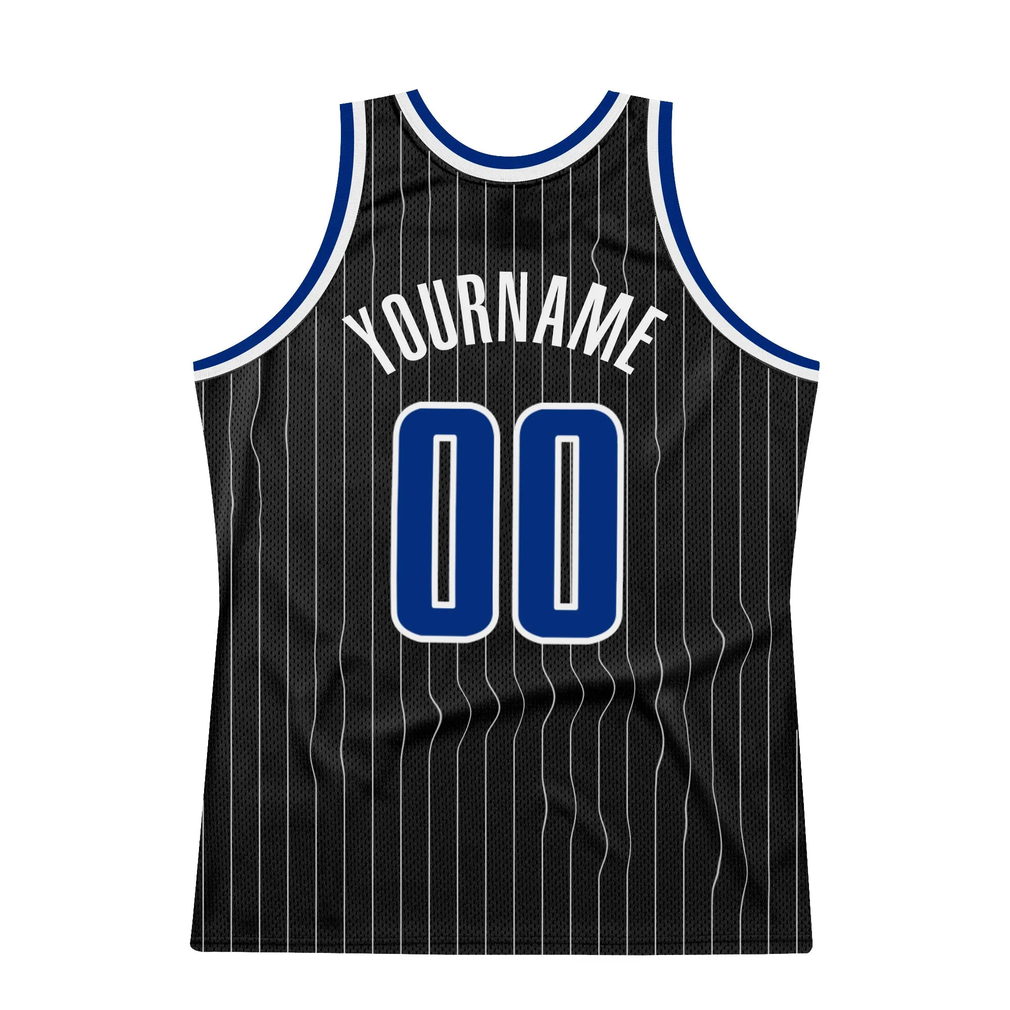 Custom Black White Pinstripe Royal-White Authentic Basketball Jersey