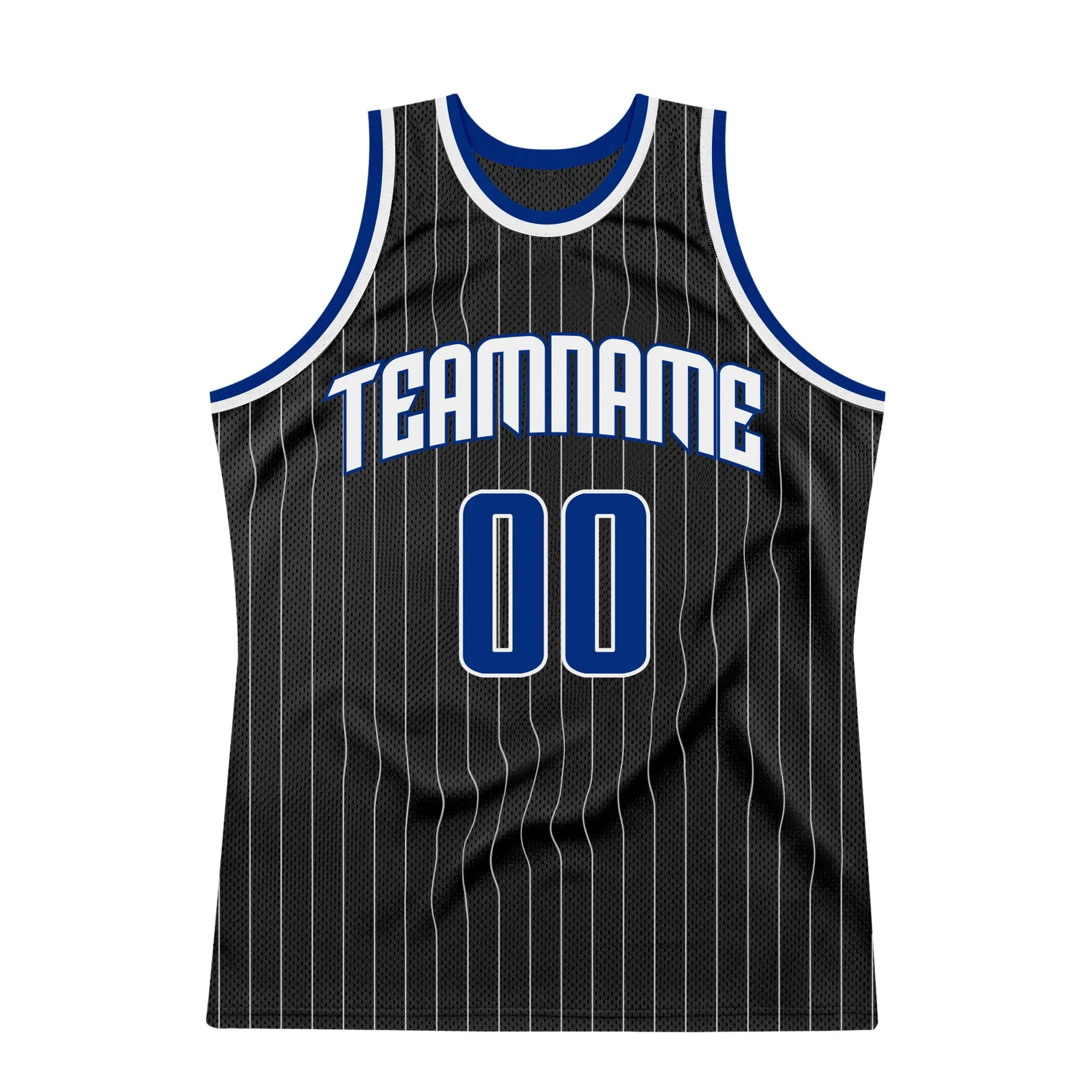 Custom Black White Pinstripe Royal-White Authentic Basketball Jersey