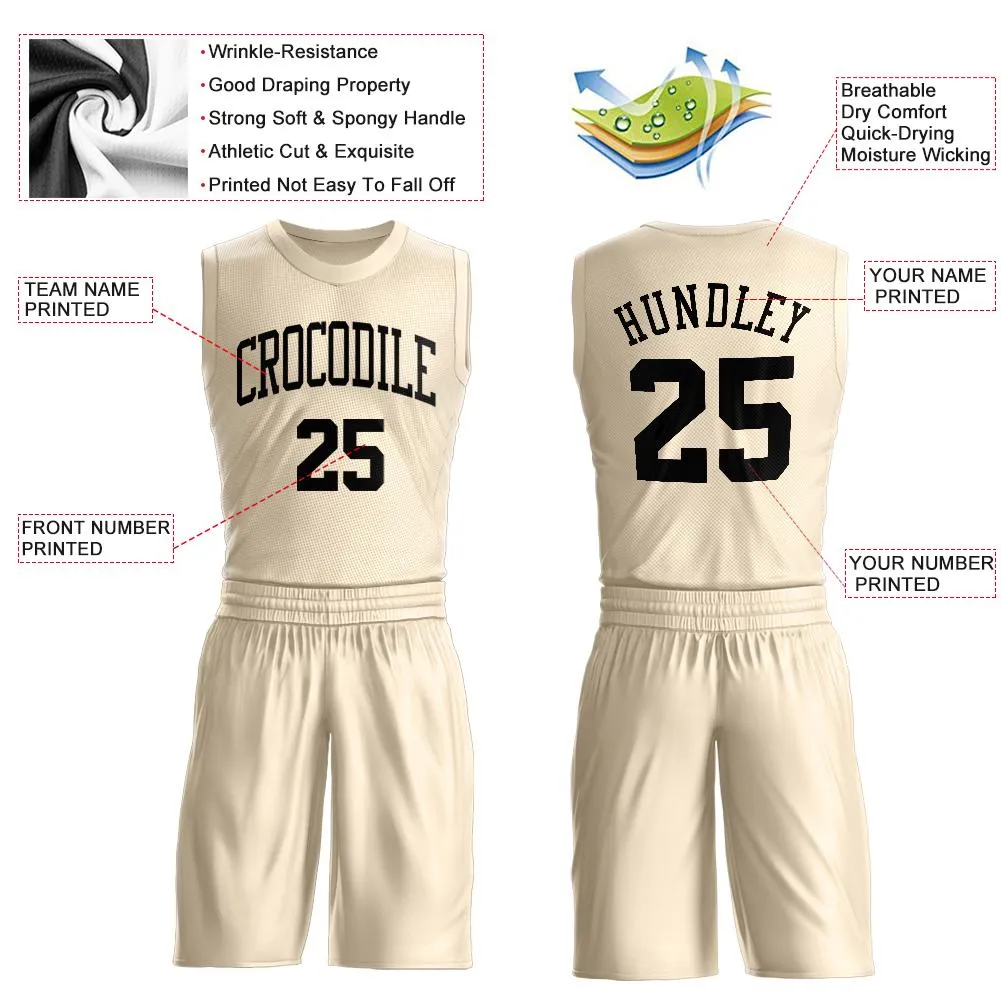 Custom Cream Black Round Neck Suit Basketball Jersey