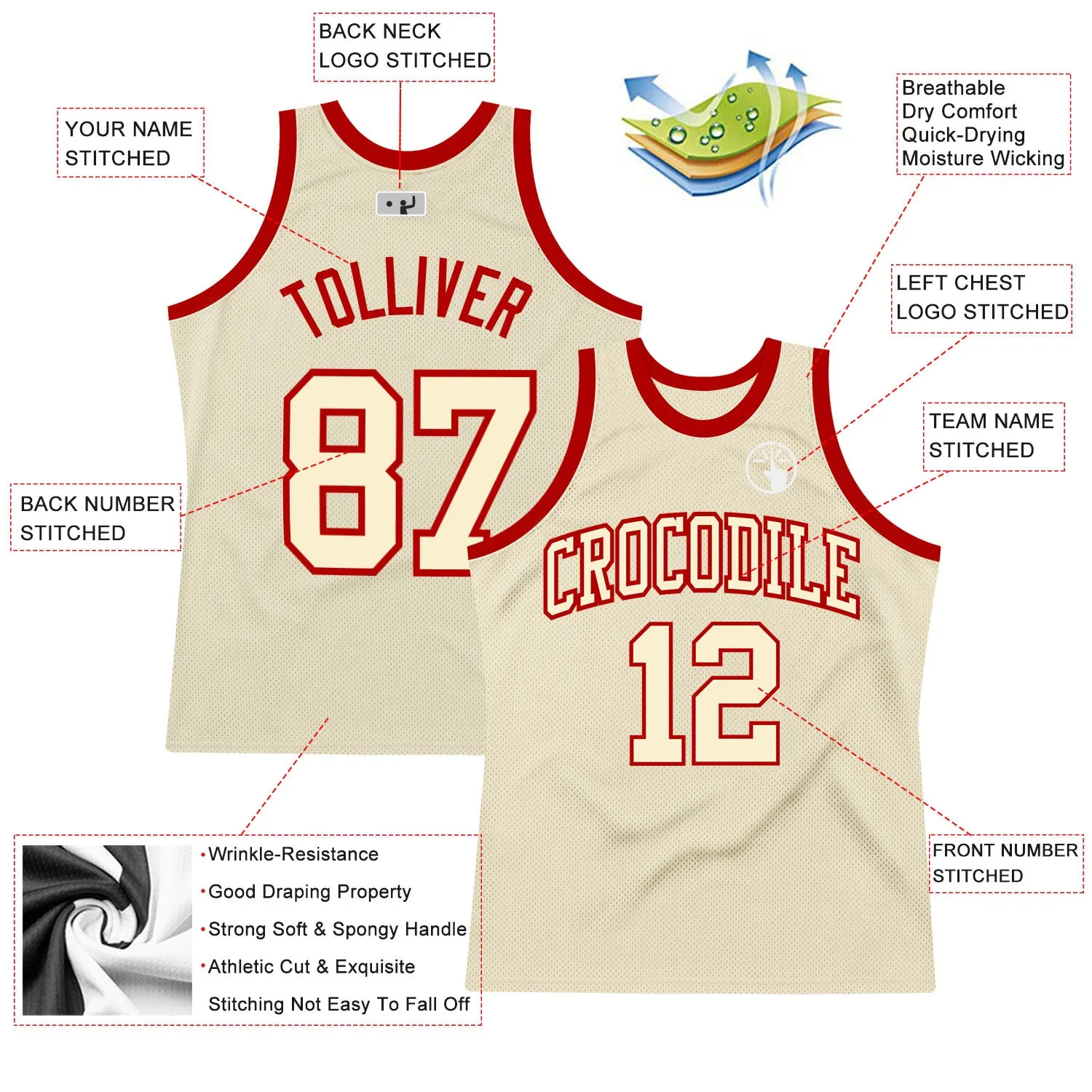 Custom Cream Cream-Red Authentic Throwback Basketball Jersey