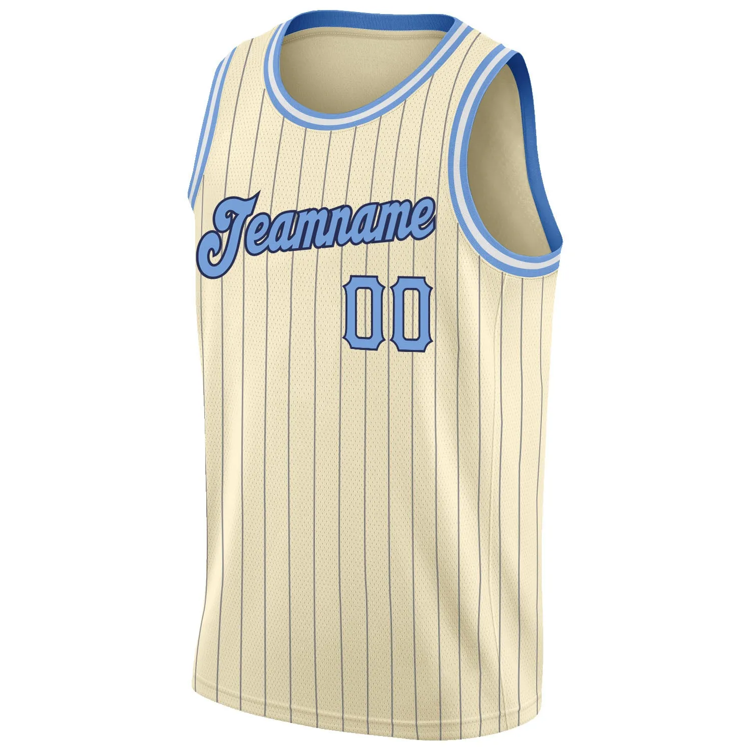 Custom Cream Navy Pinstripe Light Blue-Black Authentic Basketball Jersey