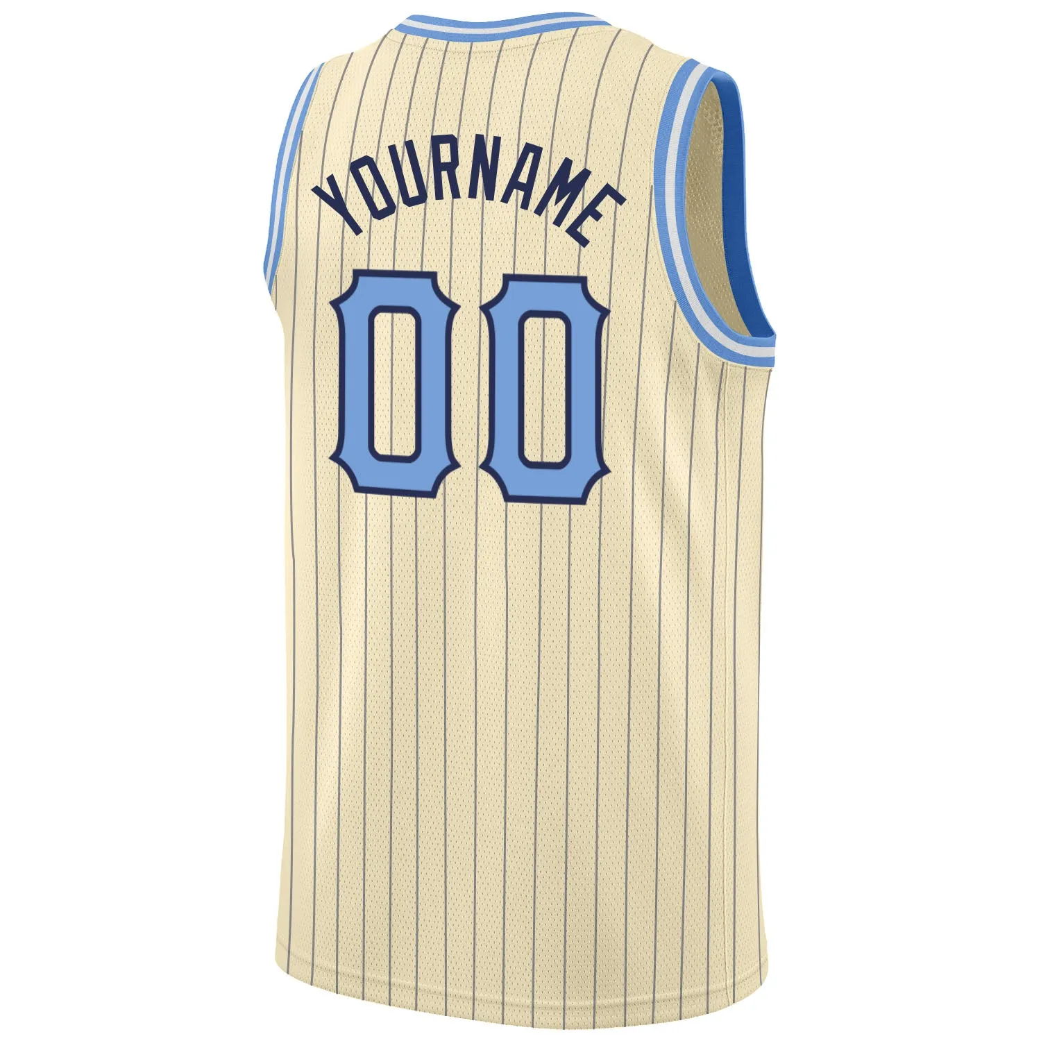 Custom Cream Navy Pinstripe Light Blue-Black Authentic Basketball Jersey