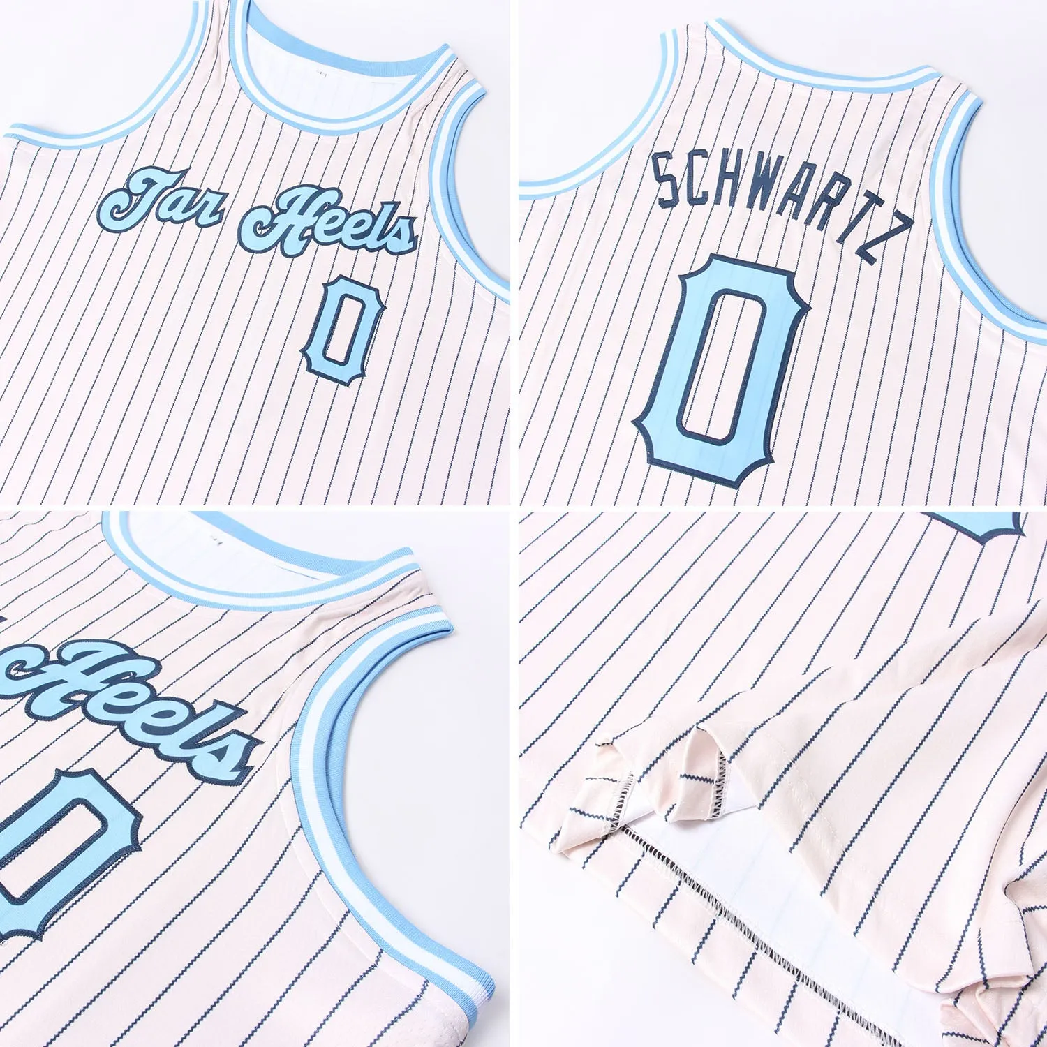 Custom Cream Navy Pinstripe Light Blue-Black Authentic Basketball Jersey