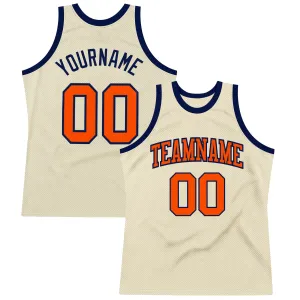 Custom Cream Orange-Navy Authentic Throwback Basketball Jersey