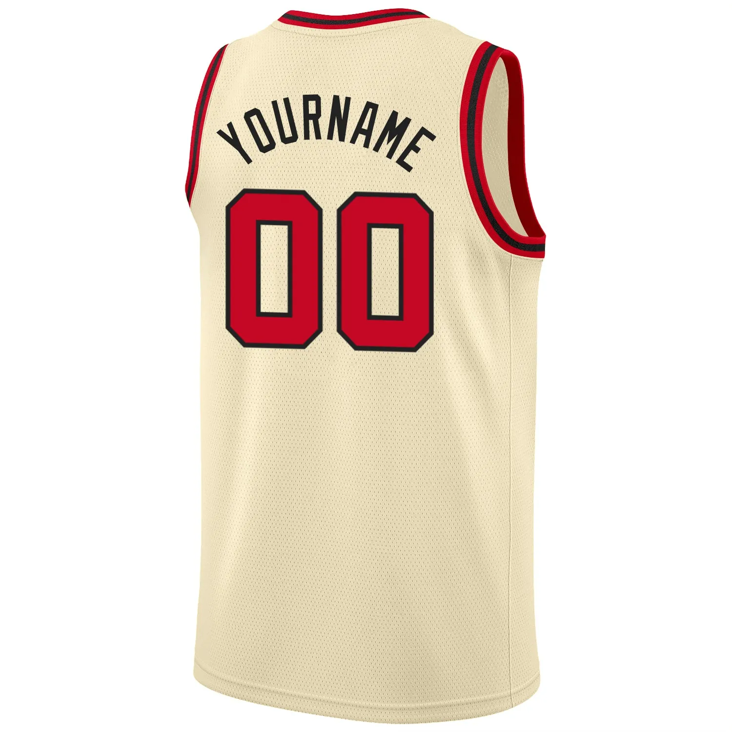 Custom Cream Red-Black Round Neck Rib-Knit Basketball Jersey