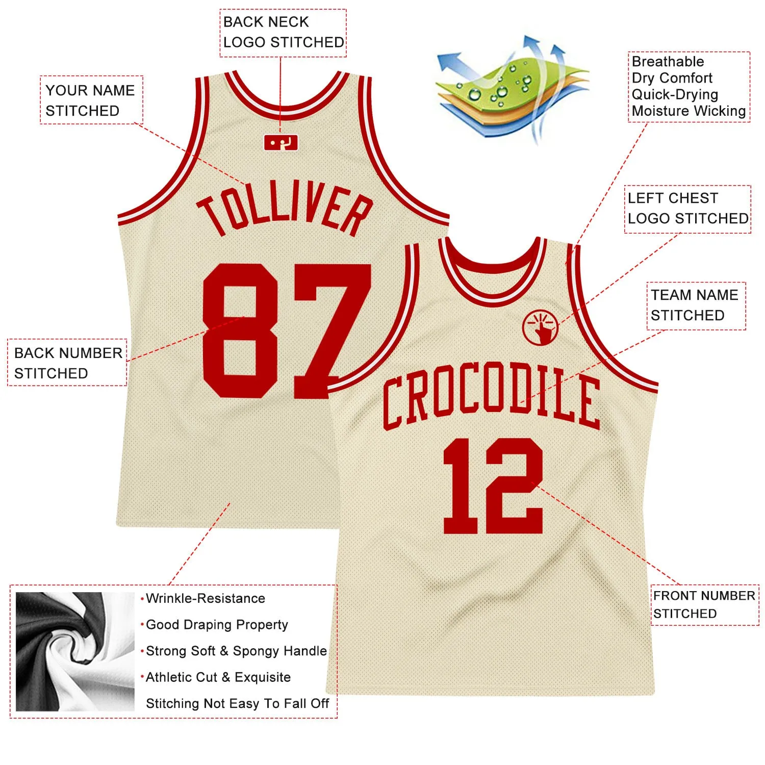 Custom Cream Red-White Authentic Throwback Basketball Jersey