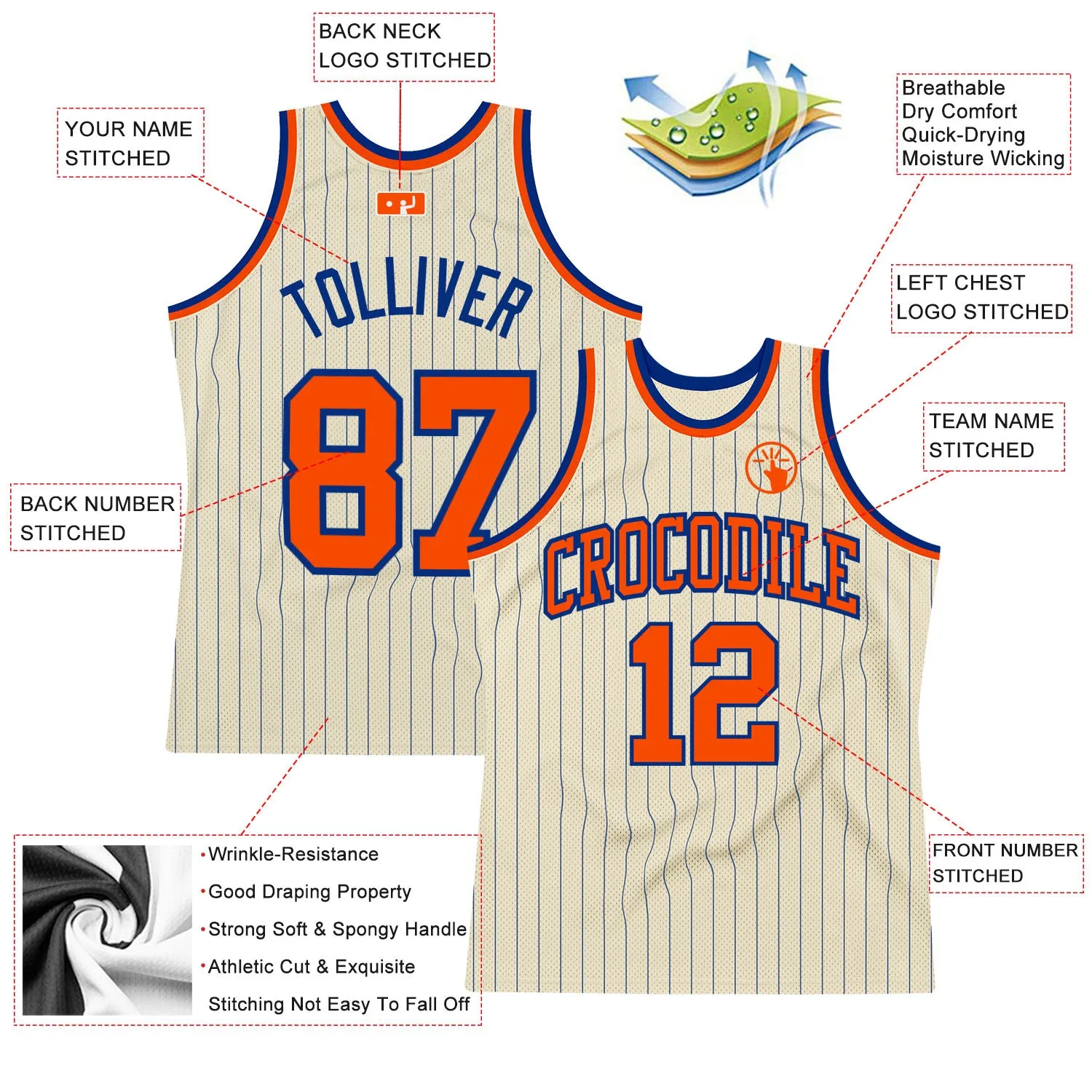 Custom Cream Royal Pinstripe Orange Authentic Basketball Jersey