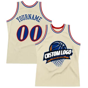 Custom Cream Royal Red-White Authentic Throwback Basketball Jersey