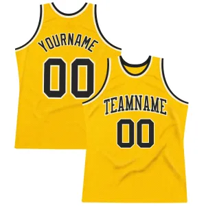 Custom Gold Black-Cream Authentic Throwback Basketball Jersey