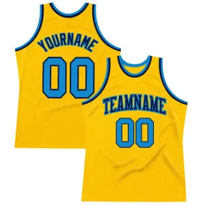 Custom Gold Blue-Navy Authentic Throwback Basketball Jersey