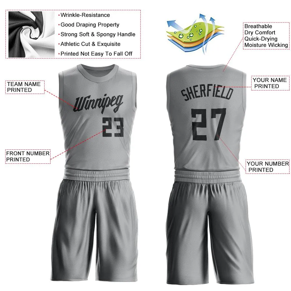 Custom Gray Black Round Neck Suit Basketball Jersey