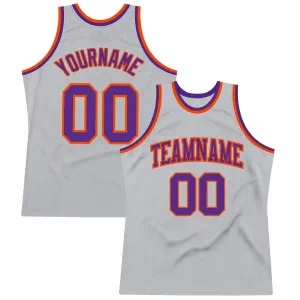 Custom Gray Purple-Orange Authentic Throwback Basketball Jersey