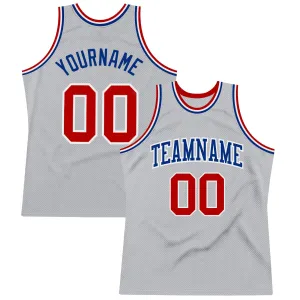 Custom Gray Red-Royal Authentic Throwback Basketball Jersey