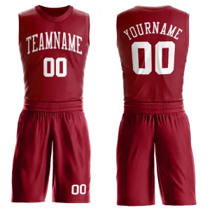 Custom Maroon White Round Neck Suit Basketball Jersey