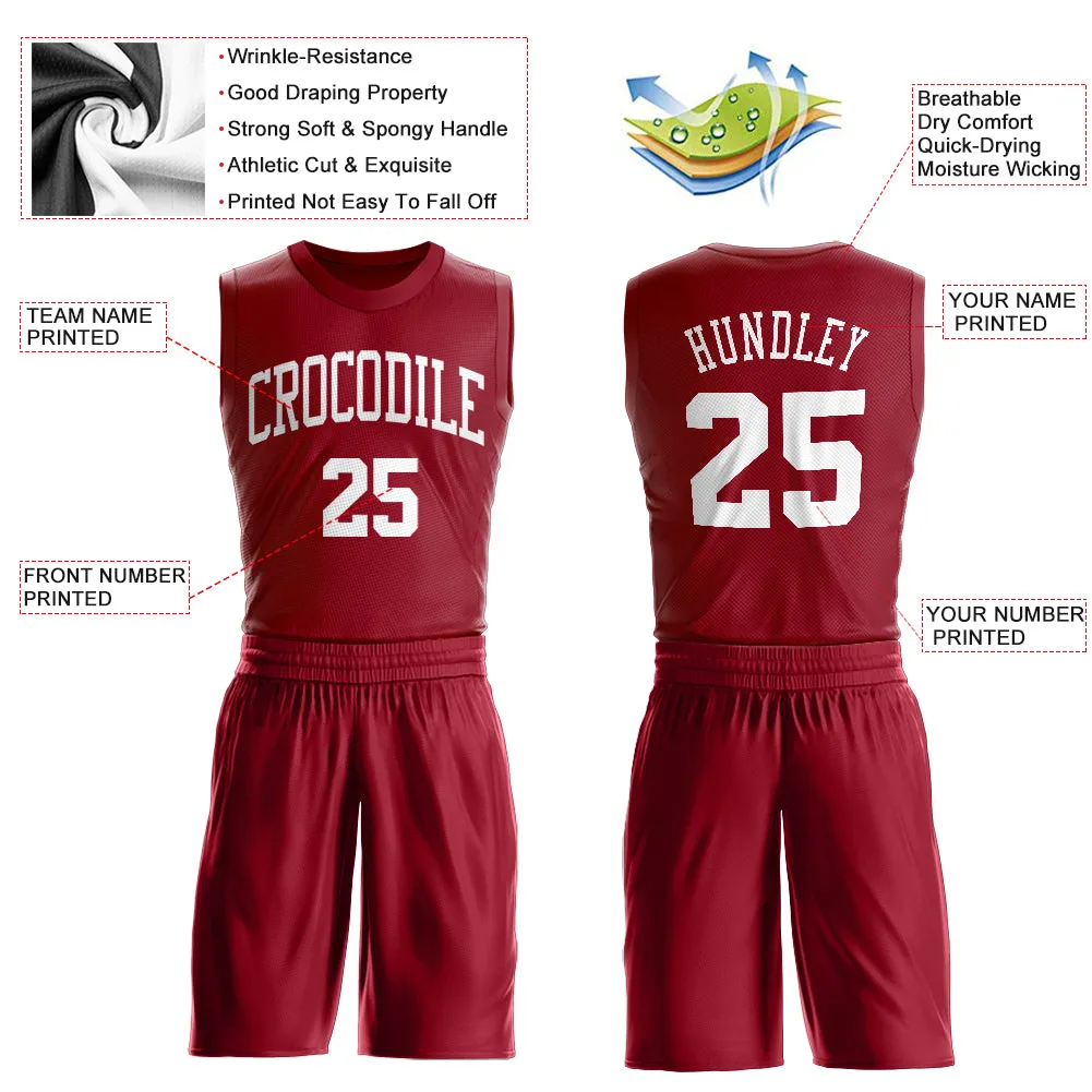 Custom Maroon White Round Neck Suit Basketball Jersey