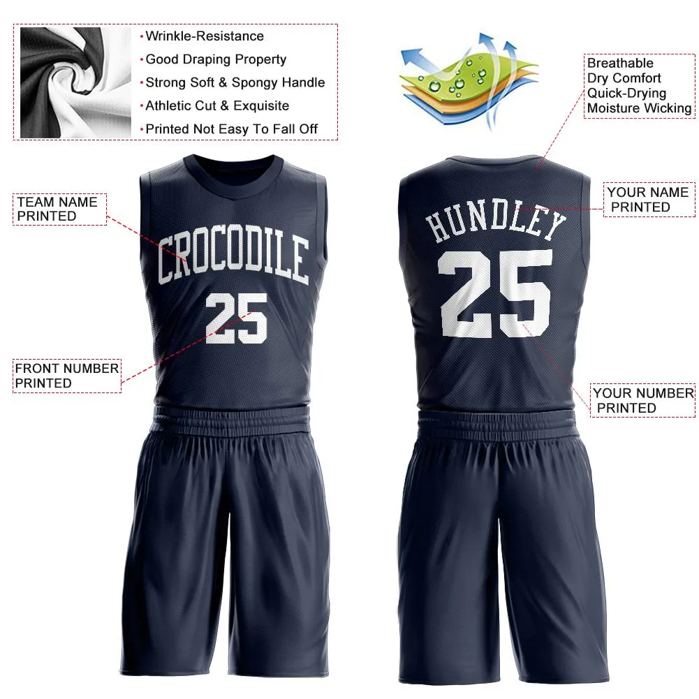 Custom Navy White Round Neck Suit Basketball Jersey