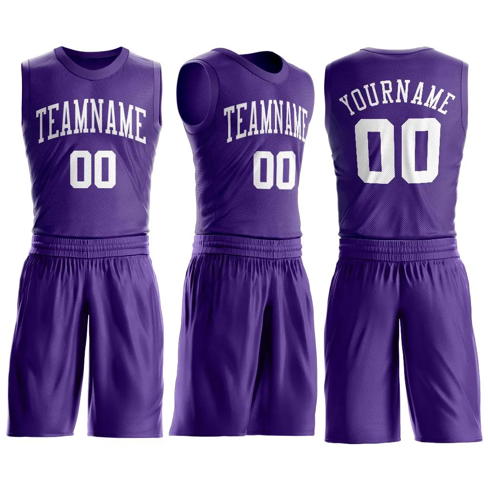 Custom Purple White Round Neck Suit Basketball Jersey