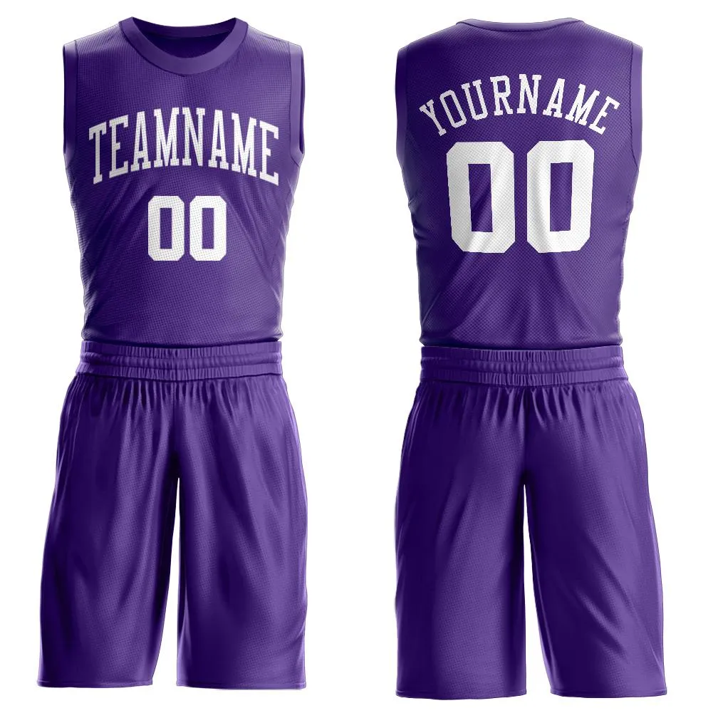 Custom Purple White Round Neck Suit Basketball Jersey