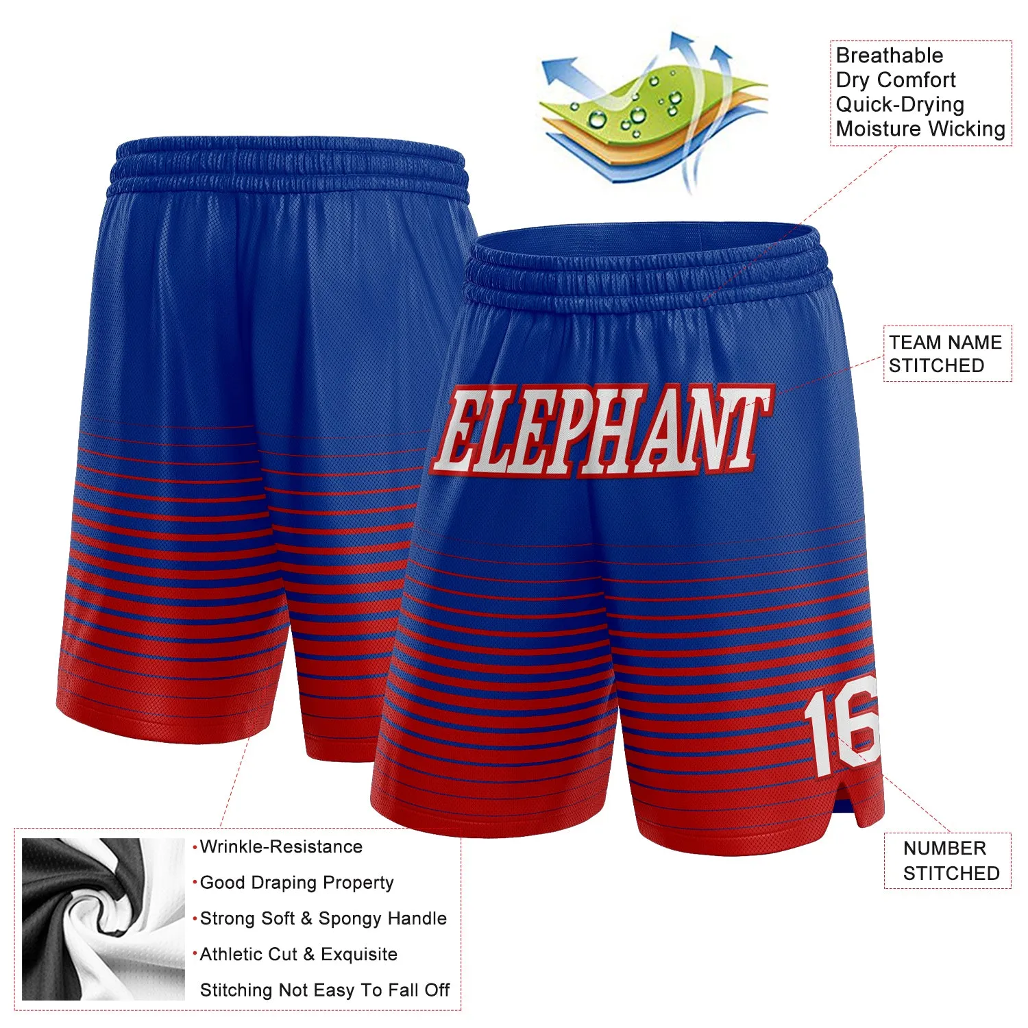 Custom Royal White-Red Pinstripe Fade Fashion Authentic Basketball Shorts