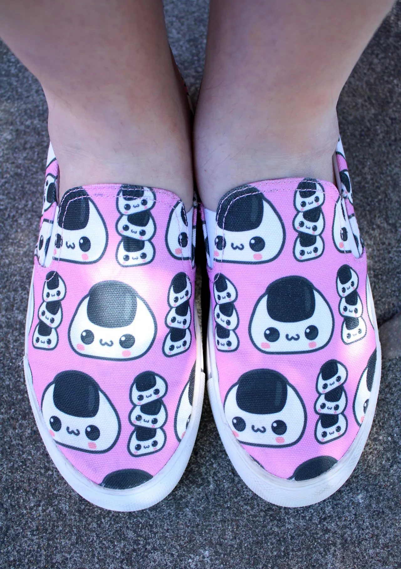 Cute Rice Ball Pink Women's Slip On Shoes