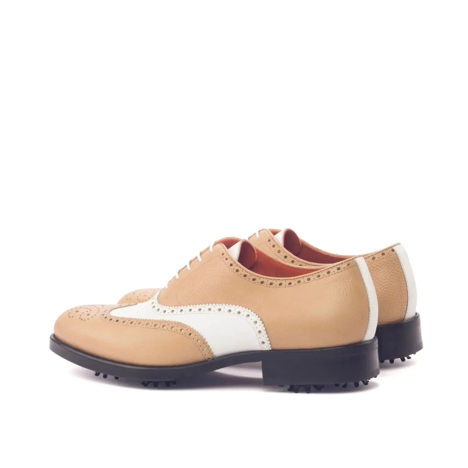 DapperFam Aeron Golf in Fawn / White Men's Italian Leather & Italian Pebble Grain Leather Full Brogue