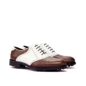 DapperFam Fabrizio Golf in Dark Brown / White Men's Italian Leather Saddle