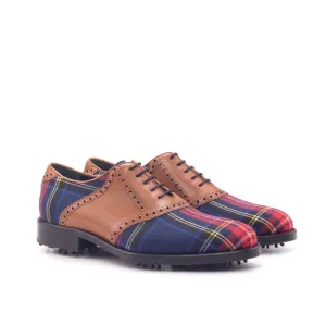 DapperFam Fabrizio Golf in Tartan / Cognac Men's Sartorial & Italian Leather Saddle