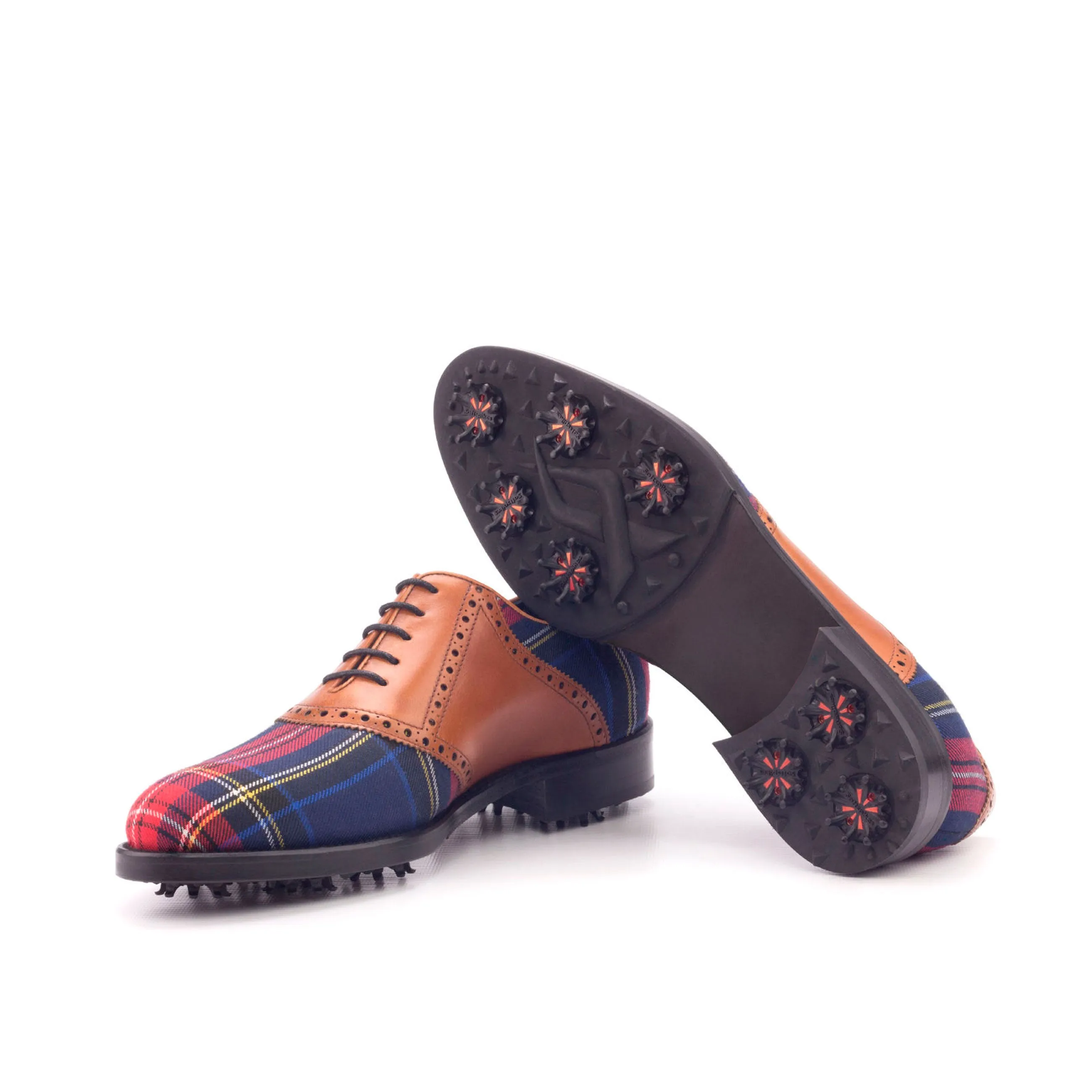 DapperFam Fabrizio Golf in Tartan / Cognac Men's Sartorial & Italian Leather Saddle