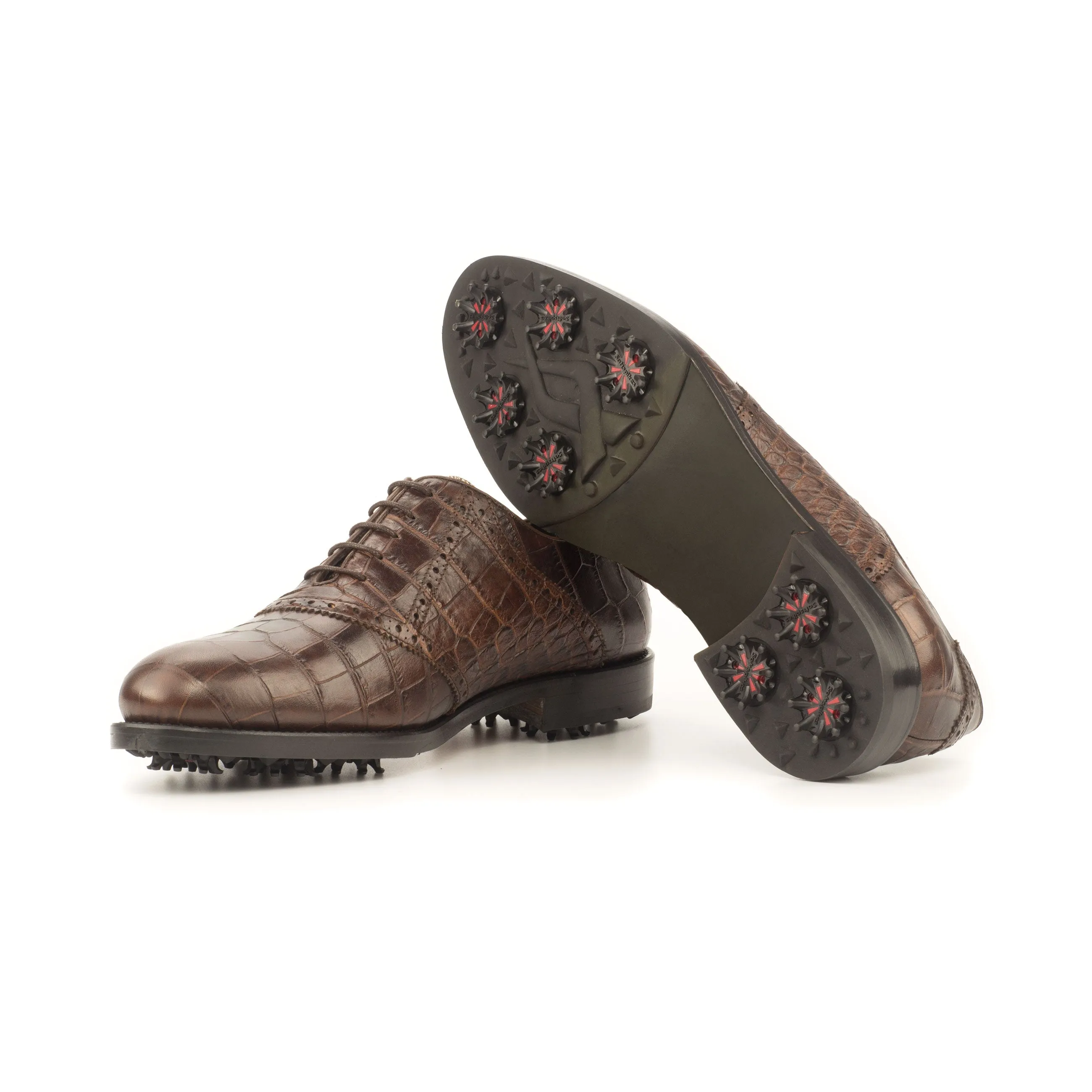 DapperFam Fabrizio Golf in Tweed / Dark Brown Men's Sartorial & Italian Croco Embossed Leather Saddle