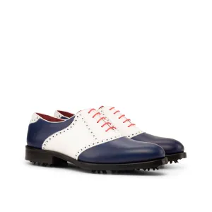 DapperFam Fabrizio Golf in White / Navy / Red Men's Italian Leather Saddle