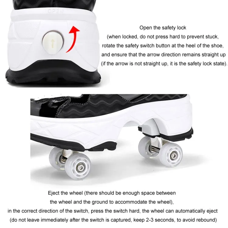 Deformable Four-wheel Retractable Double-row Dual-purpose Roller Skates, Size: 33(DF09 White Black)