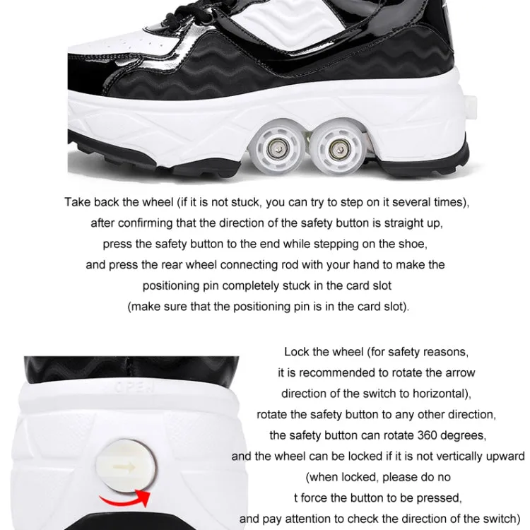 Deformable Four-wheel Retractable Double-row Dual-purpose Roller Skates, Size: 35(DF09 White Black)