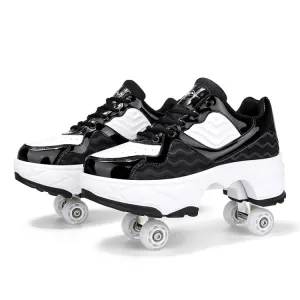 Deformable Four-wheel Retractable Double-row Dual-purpose Roller Skates, Size: 37(DF09 Black)