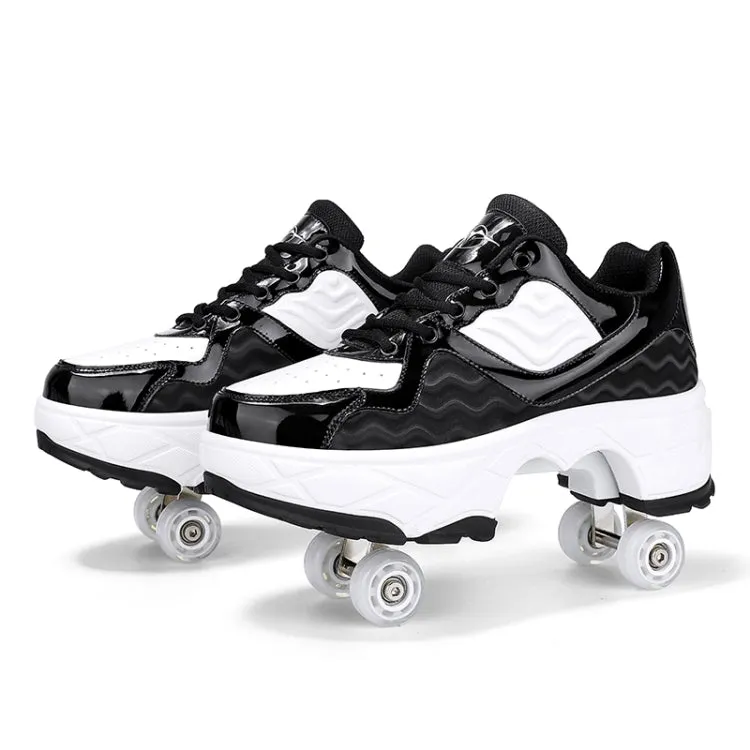 Deformable Four-wheel Retractable Double-row Dual-purpose Roller Skates, Size: 40(DF09 Black)