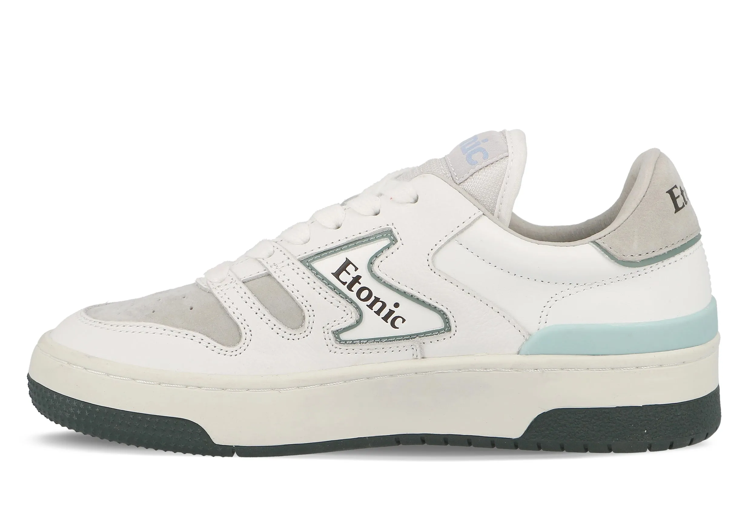 Etonic B481 sneakers in grey suede leather toebox, white leather with white midsole, blue bottom outsole and baby blue details.