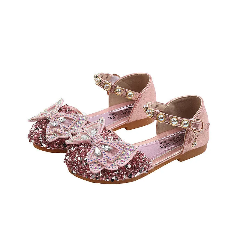 Glitter Girls Sandals Baby Children Princess Bowknot Pearl Leather Shoes For Kids