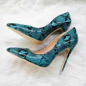 High-heels with Blue Snakeskin Pattern Fashion Women Party Shoes