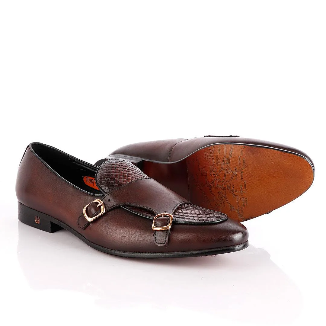 John Foster Double Monk-Strap Coffee Brown Leather Shoe