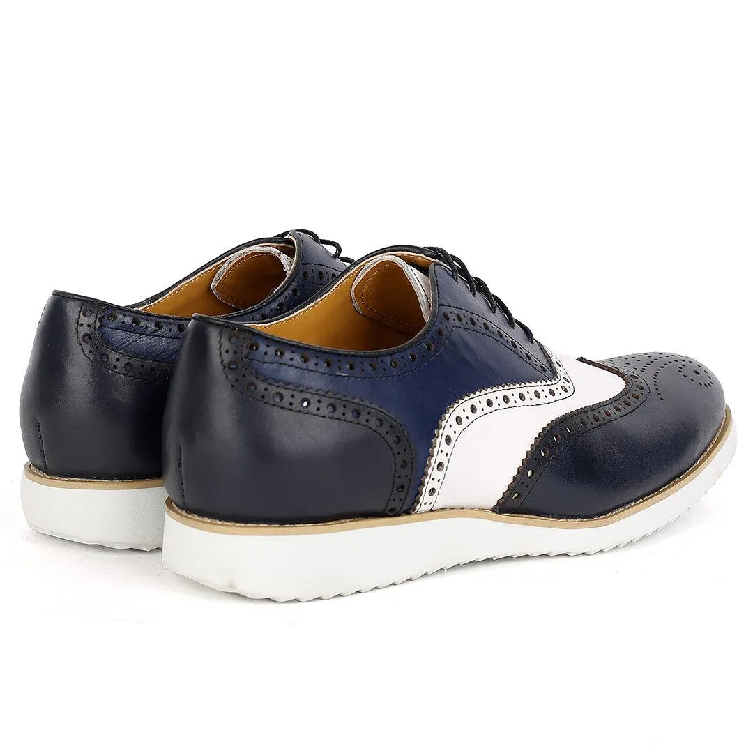 John Mendson Classic Men's Navy-Blue and White Perforated Designed Shoe