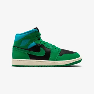 Jordan | WMN'S AIR JORDAN 1 MID  { BLACK/LUCKY GREEN-AQUATONE-SAIL