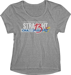 Kansas Jayhawks 13 Straight Basketball Big 12 Champion WOMEN Gray T-Shirt