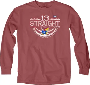 Kansas Jayhawks 13 Straight Big 12 Basketball Champions Long Sleeve Red T-Shirt