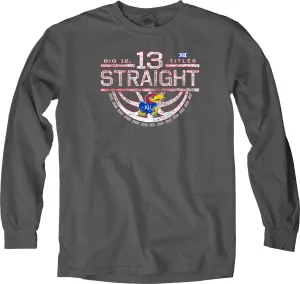 Kansas Jayhawks 13 Straight Big 12 Basketball Champs Long Sleeve Gray T-Shirt